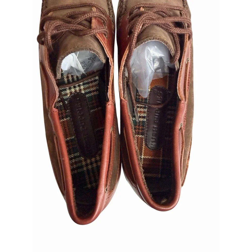 Hush‎ Puppies Genuine Leather Boat Shoes Men's 8.5 Brown Moc Toe Casual